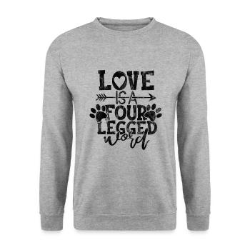 l’amour est un mot à quatre pattes - Drôles de dictons de chat - Sweat-shirt Unisexe - gris chiné - Devant - Alina (178cm) & Michal (187cm)