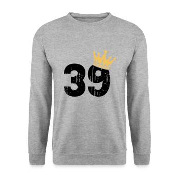 39 Krone 39. Geburtstag 39 Jahre - Unisex Pullover - Weißgrau meliert - Vorne - Alina (178cm) & Michal (187cm)