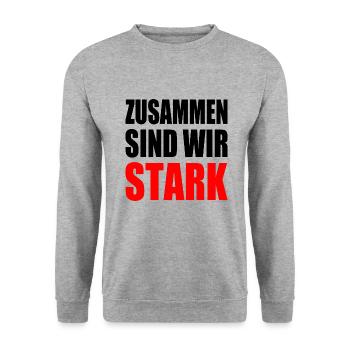 zusammen sind wir stark - Unisex Pullover - Weißgrau meliert - Vorne - Alina (178cm) & Michal (187cm)