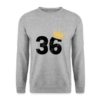 36 Krone 36. Geburtstag 36 Jahre - Unisex Pullover - Weißgrau meliert - Vorne - Alina (178cm) & Michal (187cm)