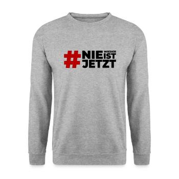Nie wieder ist jetzt - Unisex Pullover - Weißgrau meliert - Vorne - Alina (178cm) & Michal (187cm)