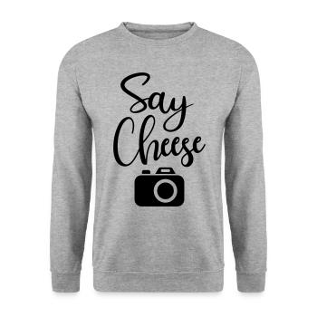Say cheese Fotograf Fotoshooting fotografieren - Unisex Pullover - Weißgrau meliert - Vorne - Alina (178cm) & Michal (187cm)