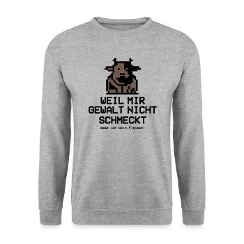 Weil mir Gewalt nicht schmeckt 3 mit Kuh Pixel - Unisex Pullover - Weißgrau meliert - Vorne - Alina (178cm) & Michal (187cm)