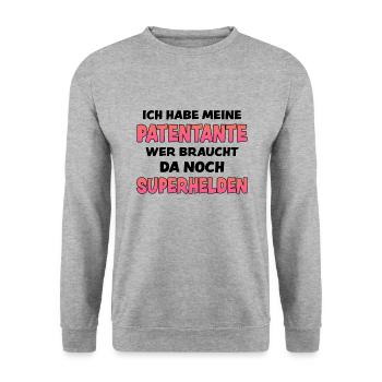 Patentante Patenkind Pate Lustiger Spruch Geschenk - Unisex Pullover - Weißgrau meliert - Vorne - Alina (178cm) & Michal (187cm)