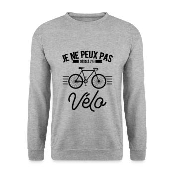 t shirt vélo, je ne peux pas j'ai vélo - Sweat-shirt Unisexe - gris chiné - Devant - Alina (178cm) & Michal (187cm)