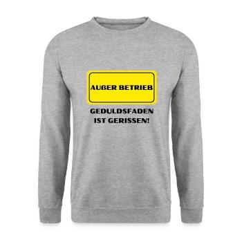 Außer Betrieb, Geduldsfaden gerissen, Funshirt - Unisex Pullover - Weißgrau meliert - Vorne - Alina (178cm) & Michal (187cm)
