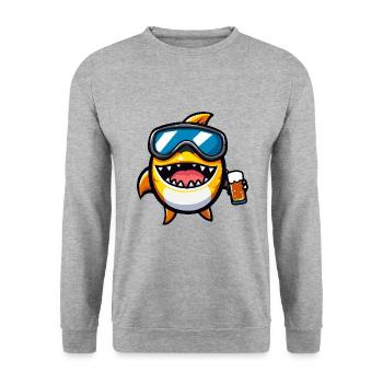 Piranha Fish Après Ski Beer - Unisex Sweatshirt - salt & pepper - Front - Alina (178cm) & Michal (187cm)