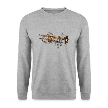 Musik und Noten kommen aus dem Instrument Trompete - Unisex Pullover - Weißgrau meliert - Vorne - Alina (178cm) & Michal (187cm)