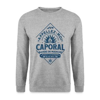 Appellez-moi Caporal, bande de Manche - Sweat-shirt Unisexe - gris chiné - Devant - Alina (178cm) & Michal (187cm)