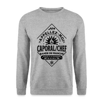 Appellez-moi Caporal-Chef, bande de Manche B - Sweat-shirt Unisexe - gris chiné - Devant - Alina (178cm) & Michal (187cm)