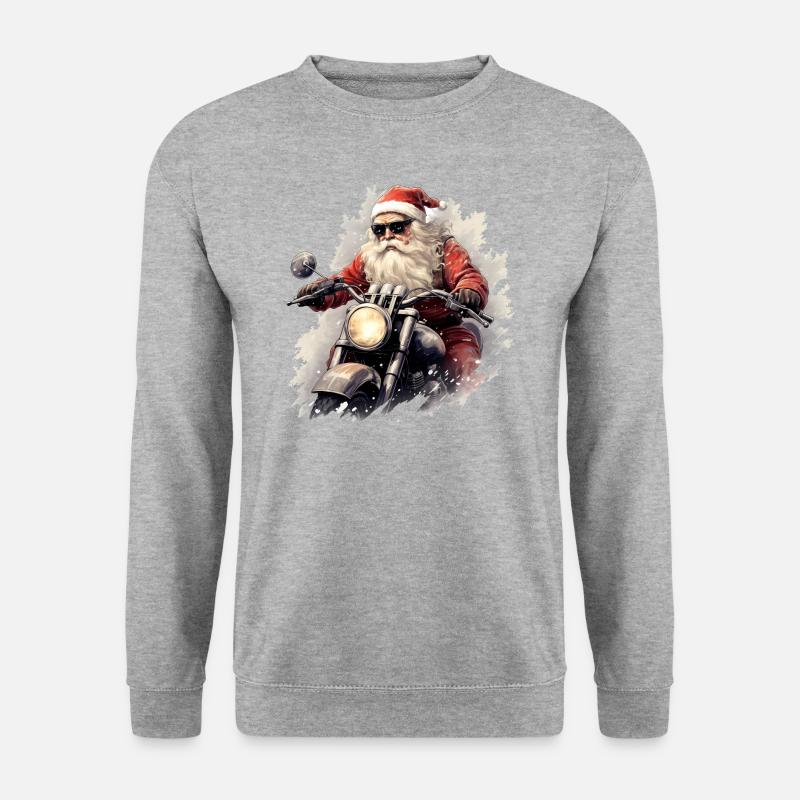 Motorradfahrender Weihnachtsmann - Weihnachten - Unisex Pullover - Weißgrau meliert