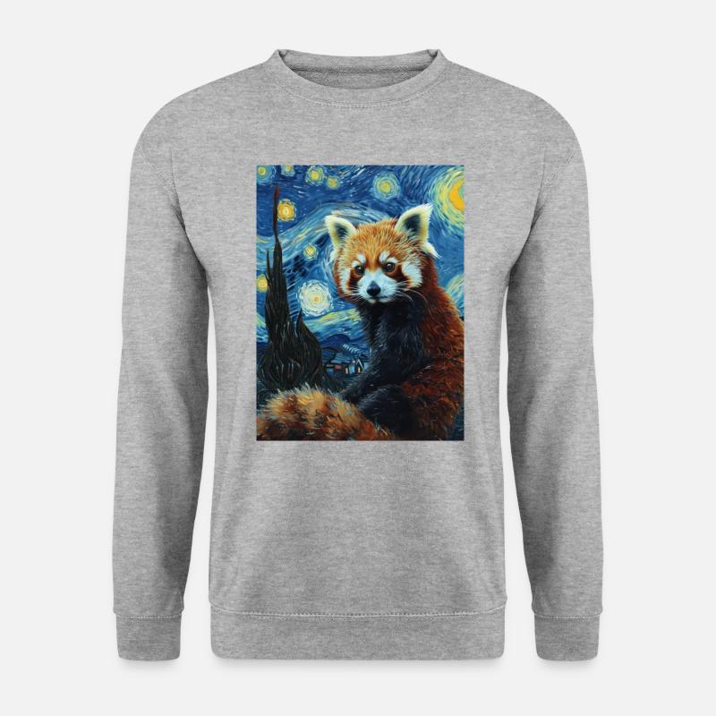 roter panda, van gogh, sternennacht - Unisex Pullover - Weißgrau meliert