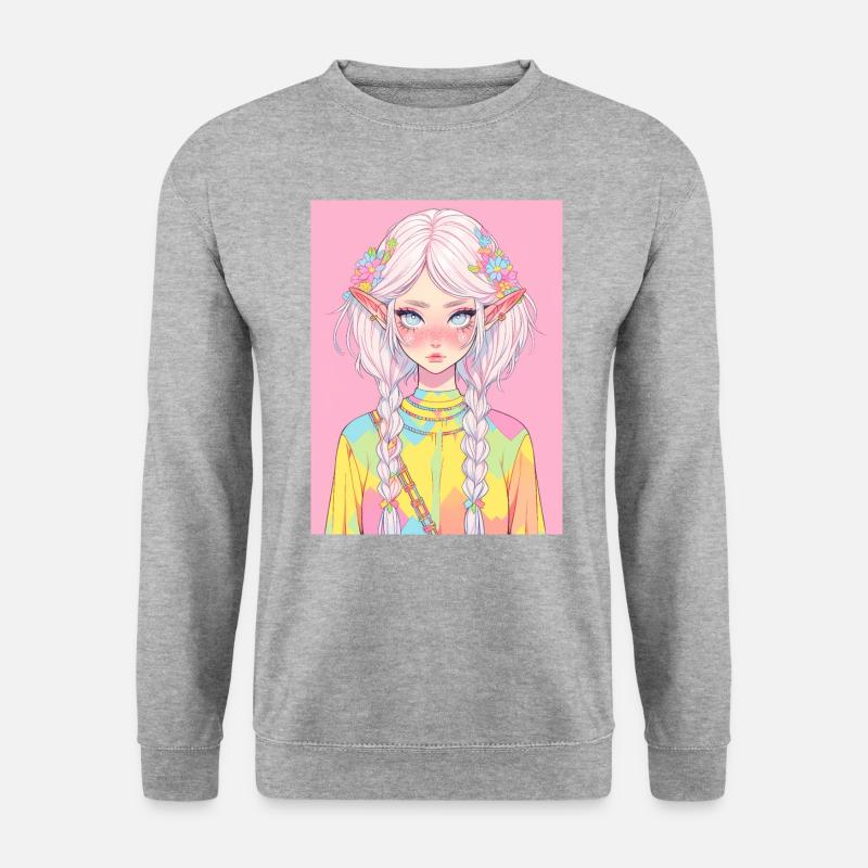 anime, anime girl, anime mädchen, elfe - Unisex Pullover - Weißgrau meliert