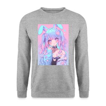 Hase Bunny Girl Anime Manga Pastel Goth Geschenk - Unisex Pullover - Weißgrau meliert - Vorne - Alina (178cm) & Michal (187cm)