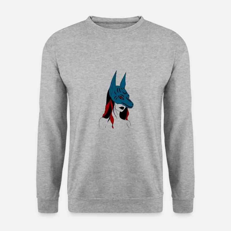 Anime Mädchen mit Anubis Maske - Unisex Pullover - Weißgrau meliert