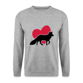 Herz Fuchs - Heart Fox - coeur renard - Unisex Pullover - Weißgrau meliert - Vorne - Alina (178cm) & Michal (187cm)
