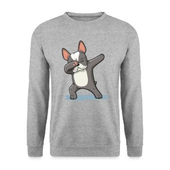 Dabbing French Bully Französische Bulldogge - Unisex Pullover - Weißgrau meliert - Vorne - Alina (178cm) & Michal (187cm)