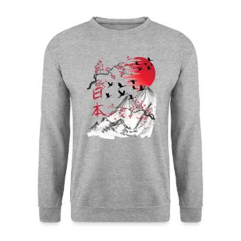 Japon Vintage Art Japonais - Sweat-shirt Unisexe - gris chiné - Devant - Alina (178cm) & Michal (187cm)