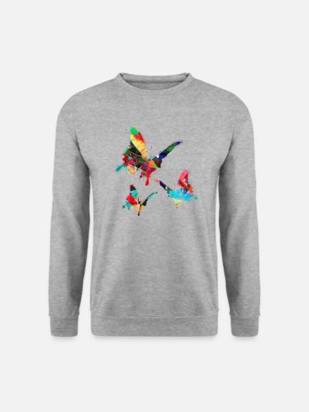 Schmetterlinge, Aquarell, bunt,malerei, graffiti - Unisex Pullover - Weißgrau meliert