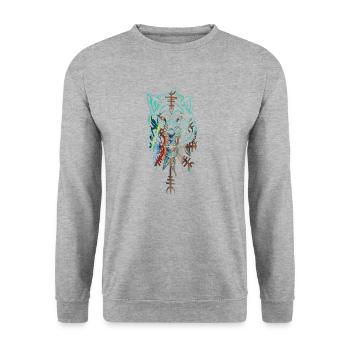 Wolf, Wikinger, germanen, asgard, midgard,valhalla - Unisex Pullover - Weißgrau meliert - Vorne - Alina (178cm) & Michal (187cm)