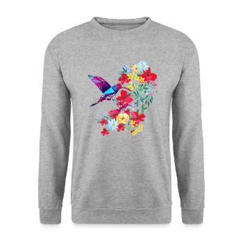 Hummingbird, bird, watercolor, painting, birds, flowers - Unisex Sweatshirt - salt & pepper - Front - Alina (178cm) & Michal (187cm)