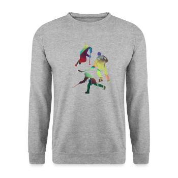 Eishockey, Hockey, Graffiti, bunt, stencil - Unisex Pullover - Weißgrau meliert - Vorne - Alina (178cm) & Michal (187cm)
