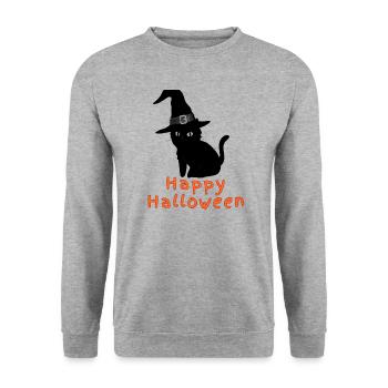 Joyeux halloween, chat, halloween - Sweat-shirt Unisexe - gris chiné - Devant - Alina (178cm) & Michal (187cm)