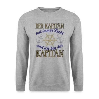 Kapitän Boot Motorboot lustiger Spruch - Unisex Pullover - Weißgrau meliert - Vorne - Alina (178cm) & Michal (187cm)