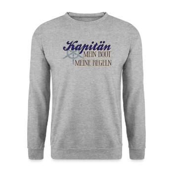Kapitän Boot Motorboot lustiger Spruch - Unisex Pullover - Weißgrau meliert - Vorne - Alina (178cm) & Michal (187cm)
