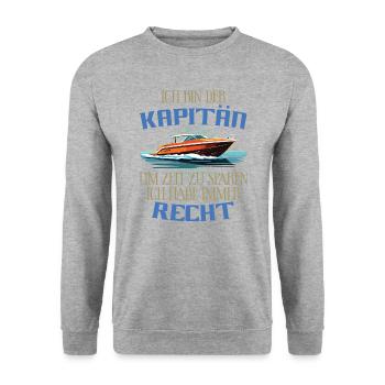 Boot Kapitän Motorboot lustiger Spruch - Unisex Pullover - Weißgrau meliert - Vorne - Alina (178cm) & Michal (187cm)