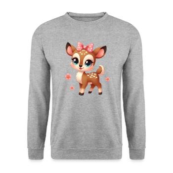 Süßes kleines Rehkitz 5 - Unisex Pullover - Weißgrau meliert - Vorne - Alina (178cm) & Michal (187cm)