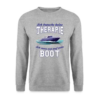 Boot Kapitän Therapie Motorboot lustiger Spruch - Unisex Pullover - Weißgrau meliert - Vorne - Alina (178cm) & Michal (187cm)
