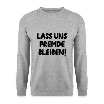Lass Uns Fremde Bleiben Unbekannt Humor Geschenk - Unisex Pullover - Weißgrau meliert - Vorne - Alina (178cm) & Michal (187cm)