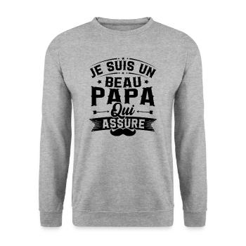 Je suis un Beau papa qui assure cadeau beau-papa - Sweat-shirt Unisexe - gris chiné - Devant - Alina (178cm) & Michal (187cm)