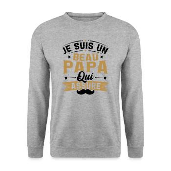 Je suis un Beau papa qui assure cadeau beau-papa - Sweat-shirt Unisexe - gris chiné - Devant - Alina (178cm) & Michal (187cm)