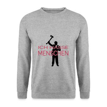 ICH HASSE MENSCHEN (v) - Unisex Pullover - Weißgrau meliert - Vorne - Alina (178cm) & Michal (187cm)