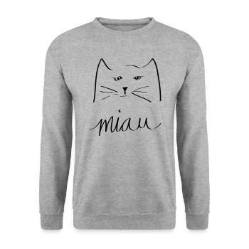 Katze - Unisex Pullover - Weißgrau meliert - Vorne - Alina (178cm) & Michal (187cm)