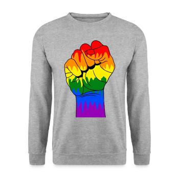Schwule Faust - Unisex Pullover - Weißgrau meliert - Vorne - Alina (178cm) & Michal (187cm)