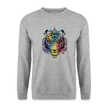Tiger Aquarel - Unisex Pullover - Weißgrau meliert - Vorne - Alina (178cm) & Michal (187cm)