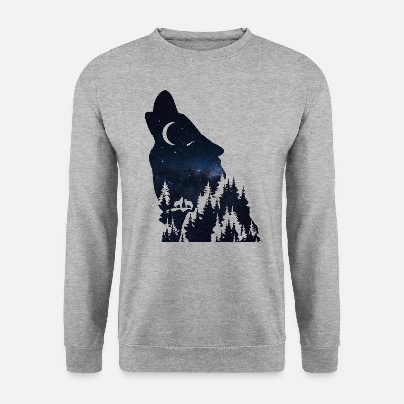 Wolf silhouette Galaxy - Unisex Pullover - Weißgrau meliert