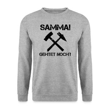 SAMMA! Gehtet noch? - Unisex Pullover - Weißgrau meliert - Vorne - Alina (178cm) & Michal (187cm)