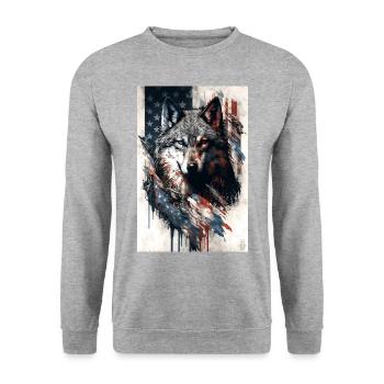 Wolf Design par ART8NS Art on Streetwear S 01of25 - Sweat-shirt Unisexe - gris chiné - Devant - Alina (178cm) & Michal (187cm)