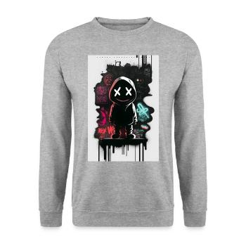 Robot Graffiti Design by ART8NS Art ON Streetwear - Unisex Sweatshirt - salt & pepper - Front - Alina (178cm) & Michal (187cm)