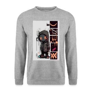 Robot Graffiti Design by ART8NS Art ON Streetwear - Unisex Sweatshirt - salt & pepper - Front - Alina (178cm) & Michal (187cm)