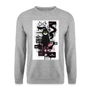 Robot Graffiti Design par ART8NS Art ON Streetwear - Sweat-shirt Unisexe - gris chiné - Devant - Alina (178cm) & Michal (187cm)