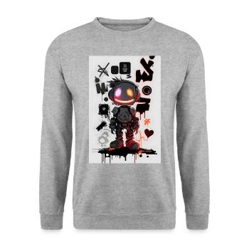 Robot Graffiti Design par ART8NS Art ON Streetwear - Sweat-shirt Unisexe - gris chiné - Devant - Alina (178cm) & Michal (187cm)