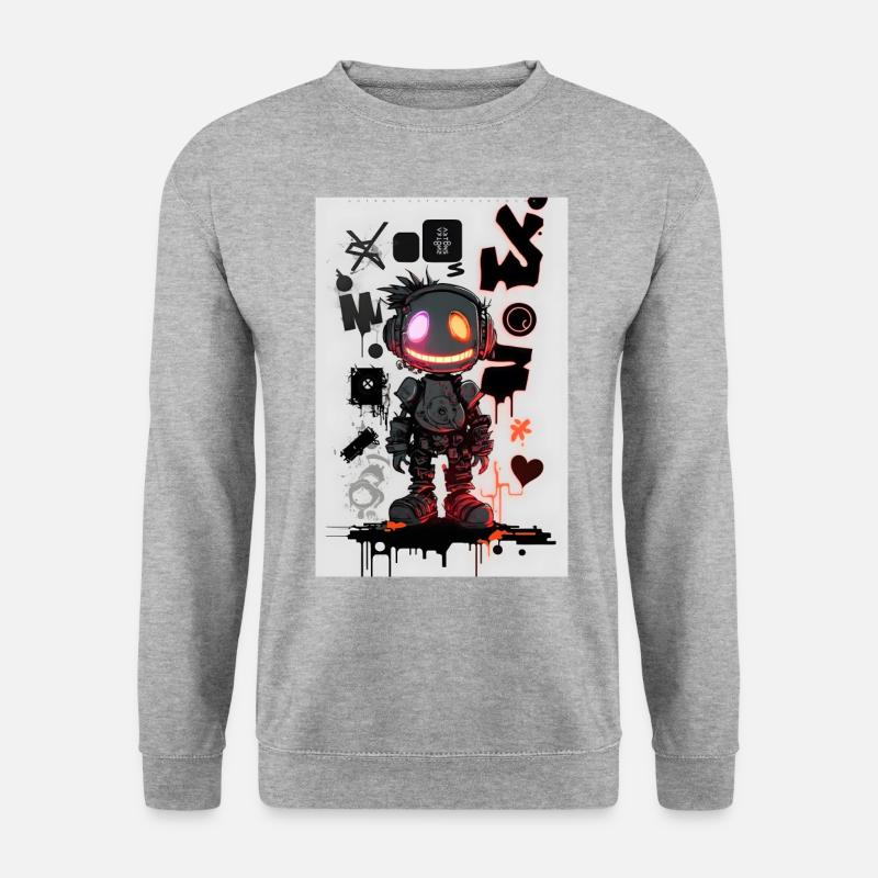 Robot Graffiti Design by ART8NS Art ON Streetwear - Unisex Pullover - Weißgrau meliert