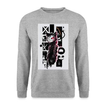 Cat Graffiti Design by ART8NS Art ON Streetwear - Unisex Pullover - Weißgrau meliert - Vorne - Alina (178cm) & Michal (187cm)