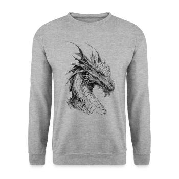 Mythischer Drache. Eine Legende in Grautönen. - Unisex Pullover - Weißgrau meliert - Vorne - Alina (178cm) & Michal (187cm)