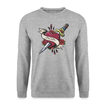 Herz Tattoo Mama Grafik - Unisex Pullover - Weißgrau meliert - Vorne - Alina (178cm) & Michal (187cm)